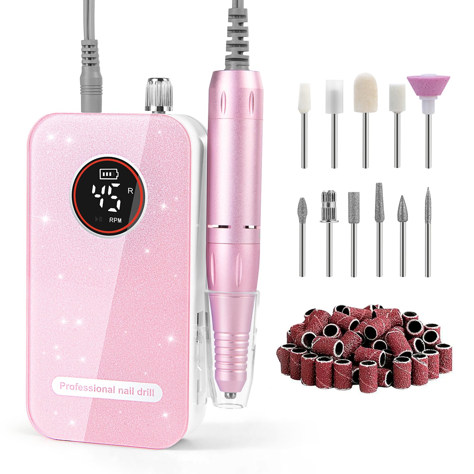 Nail Drill Set ネイルマシン ピンク Amazon.com: Professional Nail Drill Electric File 45000RPM